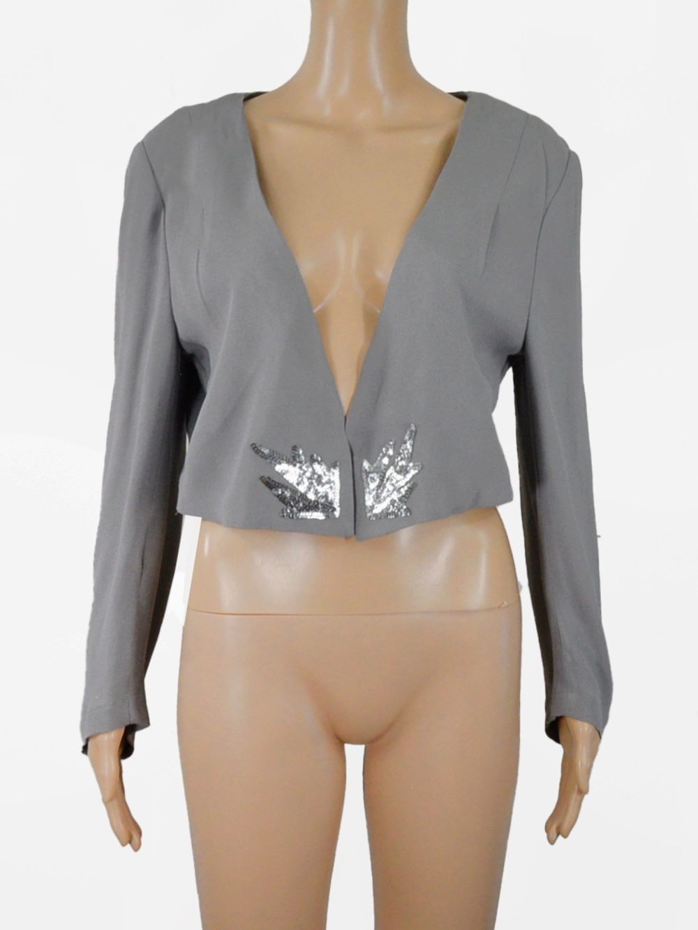 Vintage NWT Mondi Grey Silver Sequin Detail Cropped Blazer Jacket